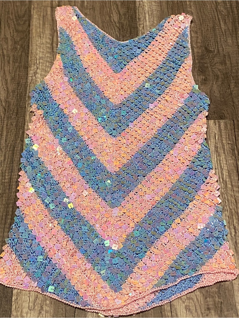 Sequined Chevron Tank Top - Pink & Blue